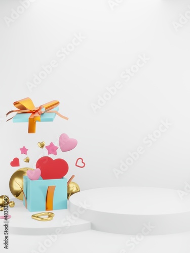 3D render - Valentine's Day background with 3d hearts on red, Happy Valentine's Day, love creative concept, romantic template, red and pink realistic paper hearts. © KUA g Gear