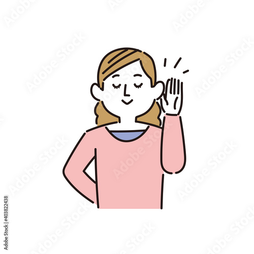 まわりの音や声に耳をすませる女性