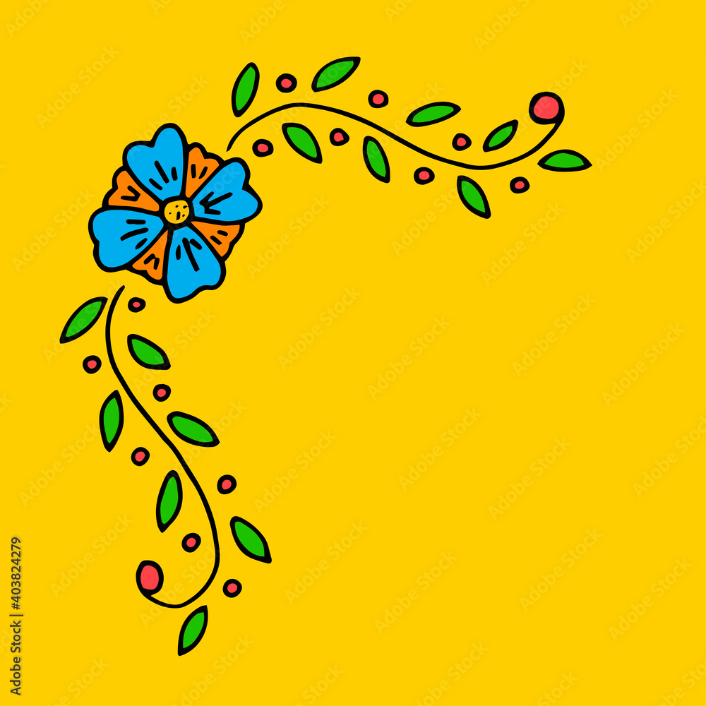 Corner vignette of flowers and leaves, hand-drawn. Doodle vector illustration. Corner vignette of flowers and leaves, hand-drawn. Doodle vector illustration.