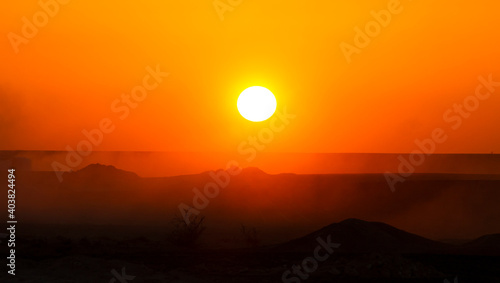 Sunset over central desert of Oman