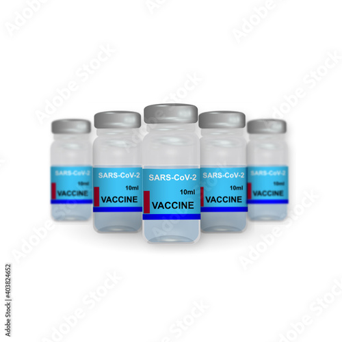 Covid-19 coronavirus vaccine bottle and syringe injection. Treatment for coronavirus covid-19. Large batch of vaccine on background. Vector illustration