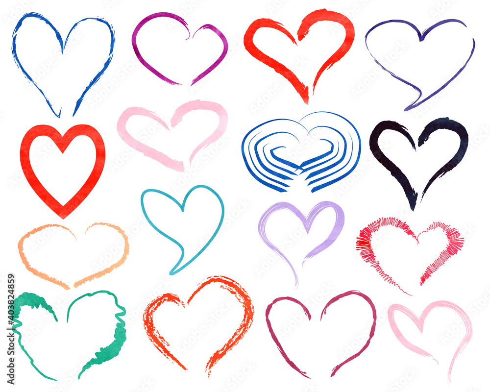Watercolor heart outlines set. Line art hearts for different designs.