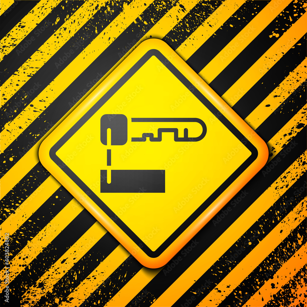 Black Marked key icon isolated on yellow background. Warning sign. Vector Illustration. Black Marked key icon isolated on yellow background. Warning sign. Vector Illustration.
