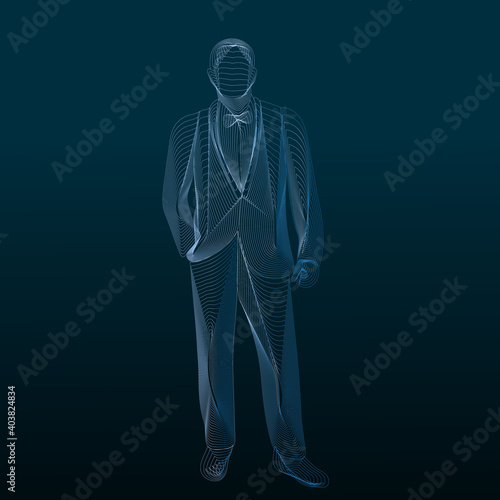 vector, silhouette of a man with lines, thin geometry