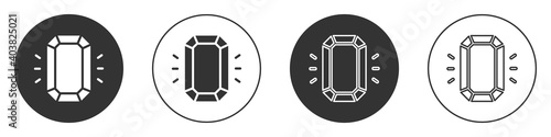 Black Diamond icon isolated on white background. Jewelry symbol. Gem stone. Circle button. Vector.