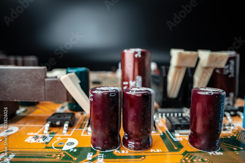 Macro photo of electronic components of a circuit board