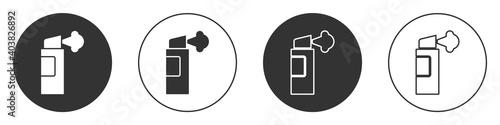 Black Pepper spray icon isolated on white background. OC gas. Capsicum self defense aerosol. Circle button. Vector.