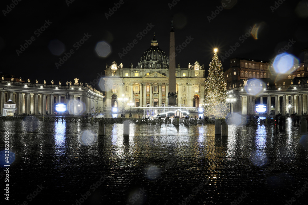 St. Peter's Square at Christmas, night view.