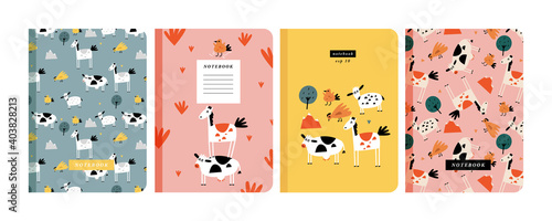 Vector illustartion templates cover pages for notebooks, planners, brochures, books, catalogs. Funny aminals for kids. photo