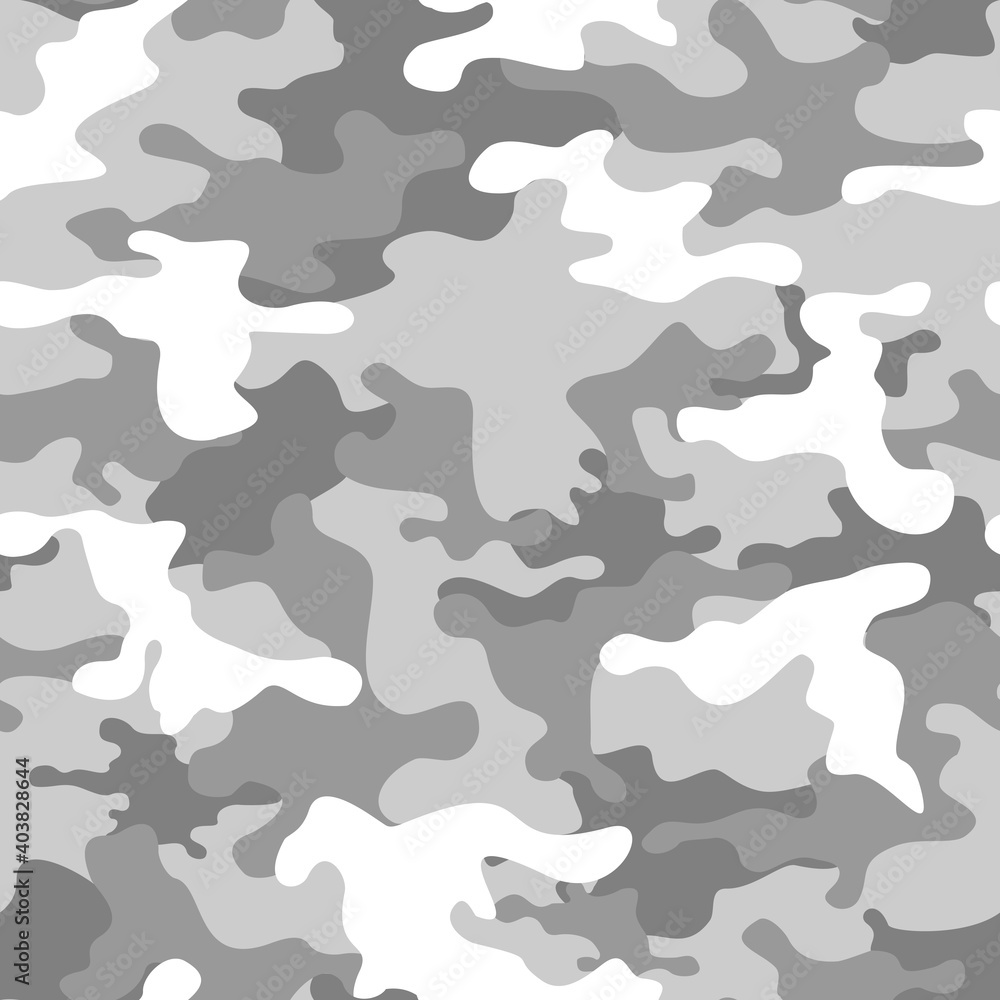 Camouflage seamless pattern texture grey. Abstract modern vector military  camo backgound. Vector illustration. Stock Vector