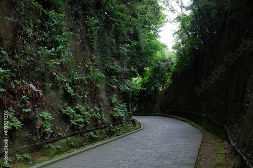 Japanese natural island, Sarushima island, is used to be a fortress. A uninhabited island in Tokyo bay, Japan. photo