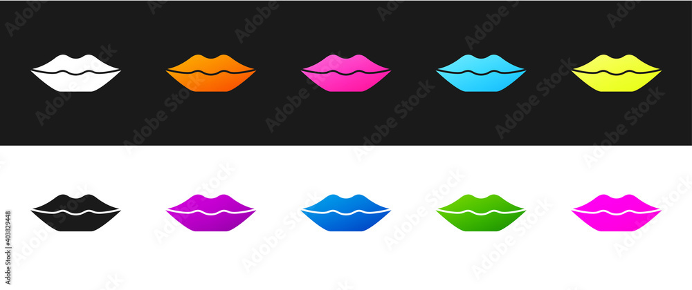 Set Smiling lips icon isolated on black and white background. Smile symbol. Vector. Set Smiling lips icon isolated on black and white background. Smile symbol. Vector.