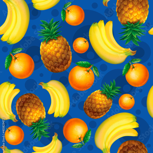 Fototapeta Naklejka Na Ścianę i Meble -  Colored background, geometric seamless pattern of fruits. Print.