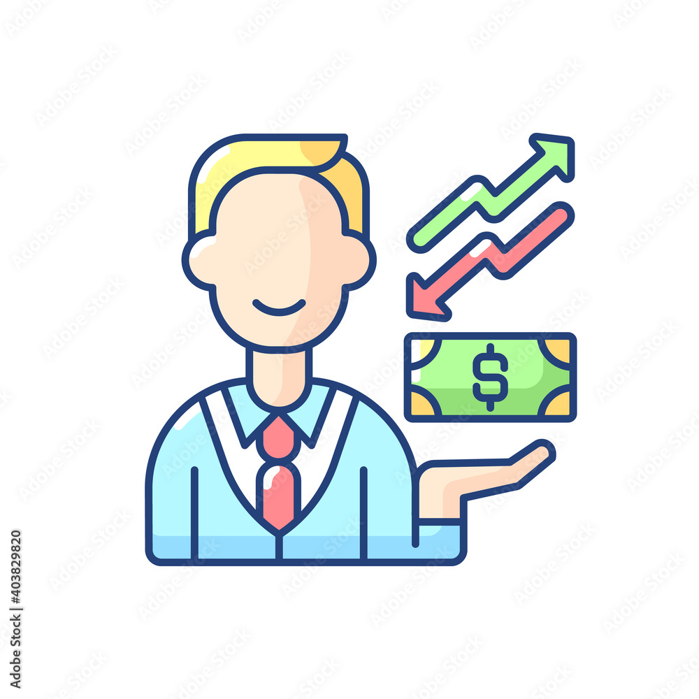 Equity RGB color icon. Ownership of assets that may have debts or other liabilities attached to them. Different methods used for accounting. Isolated vector illustration