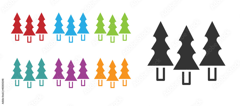 Black Trees icon isolated on white background. Forest symbol. Set icons colorful. Vector. Black Trees icon isolated on white background. Forest symbol. Set icons colorful. Vector.