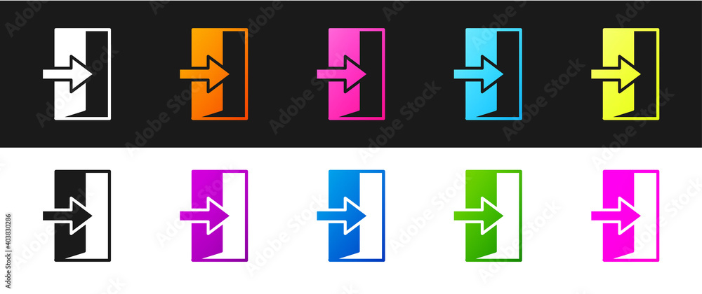 Set Fire exit icon isolated on black and white background. Fire emergency icon. Vector. Set Fire exit icon isolated on black and white background. Fire emergency icon. Vector.