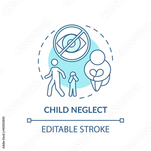 Child neglect turquoise concept icon. Kid mistreatment. Poverty problem. Parental negligence. Child safety idea thin line illustration. Vector isolated outline RGB color drawing. Editable stroke