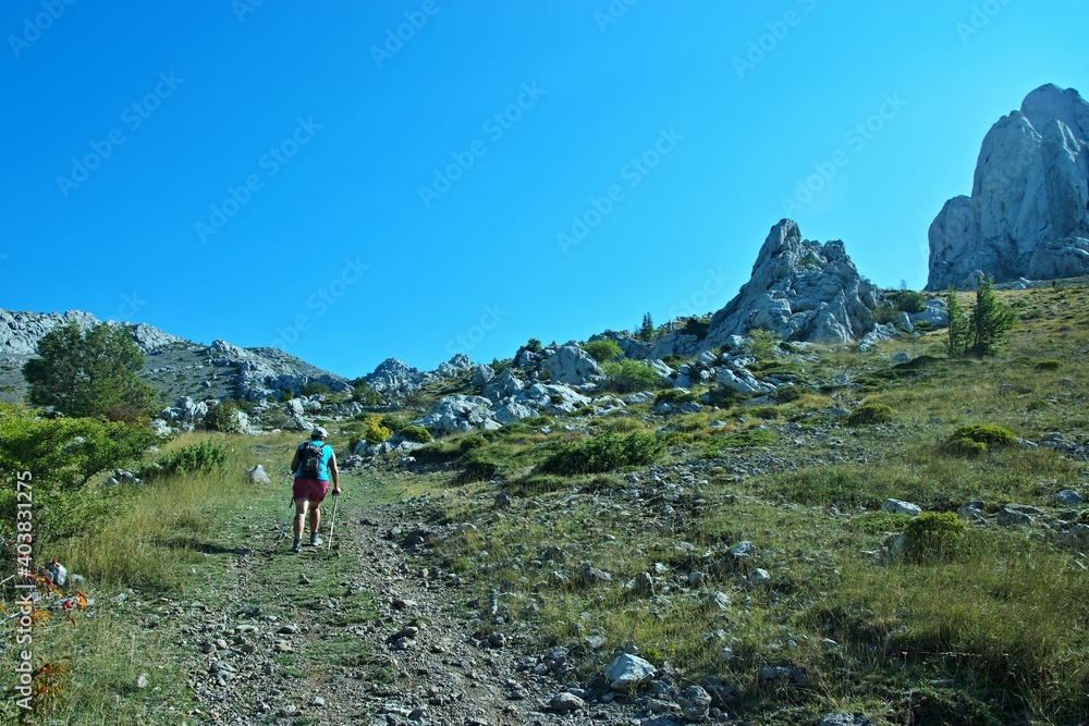 Croatia-view of tourist and rocky city of Tulove Grede in the Velebit National Park Croatia-view of tourist and rocky city of Tulove Grede in the Velebit National Park