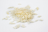 macro photo of white rice grains on a white background