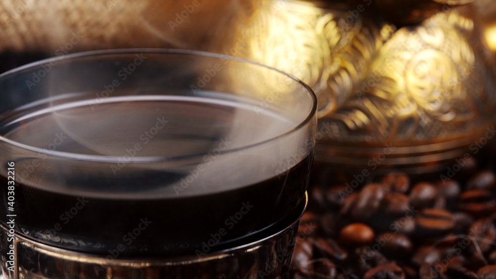 Turkish coffee in traditional glass cup. Turkish coffee in traditional glass cup.