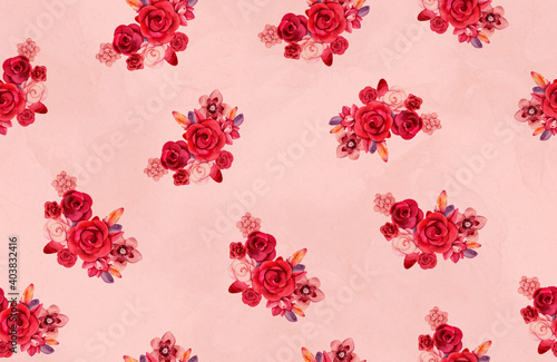 Seamless floral pattern with rose  flowers, watercolor.  Can be used for  T-shirt print, fashion print design, kids wear, greeting and invitation card.