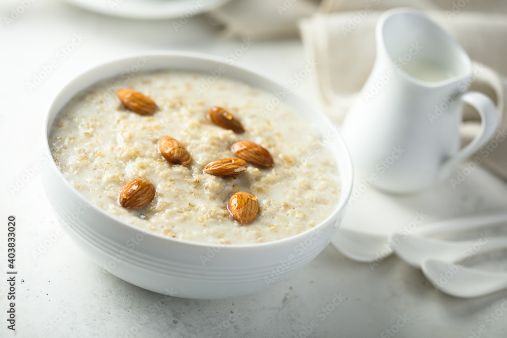 Homemade oatmeal porridge with almond Homemade oatmeal porridge with almond