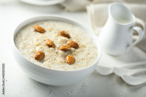 Homemade oatmeal porridge with almond
