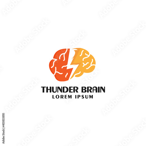 thunder brain logo design illustration modern logotype symbol sign thunderbolt icon template