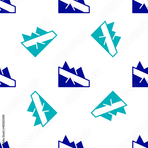 Blue Mountain descent icon isolated seamless pattern on white background. Symbol of victory or success concept. Vector.