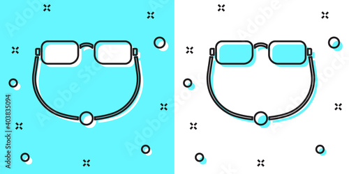 Black line Eyeglasses icon isolated on green and white background. Random dynamic shapes. Vector.