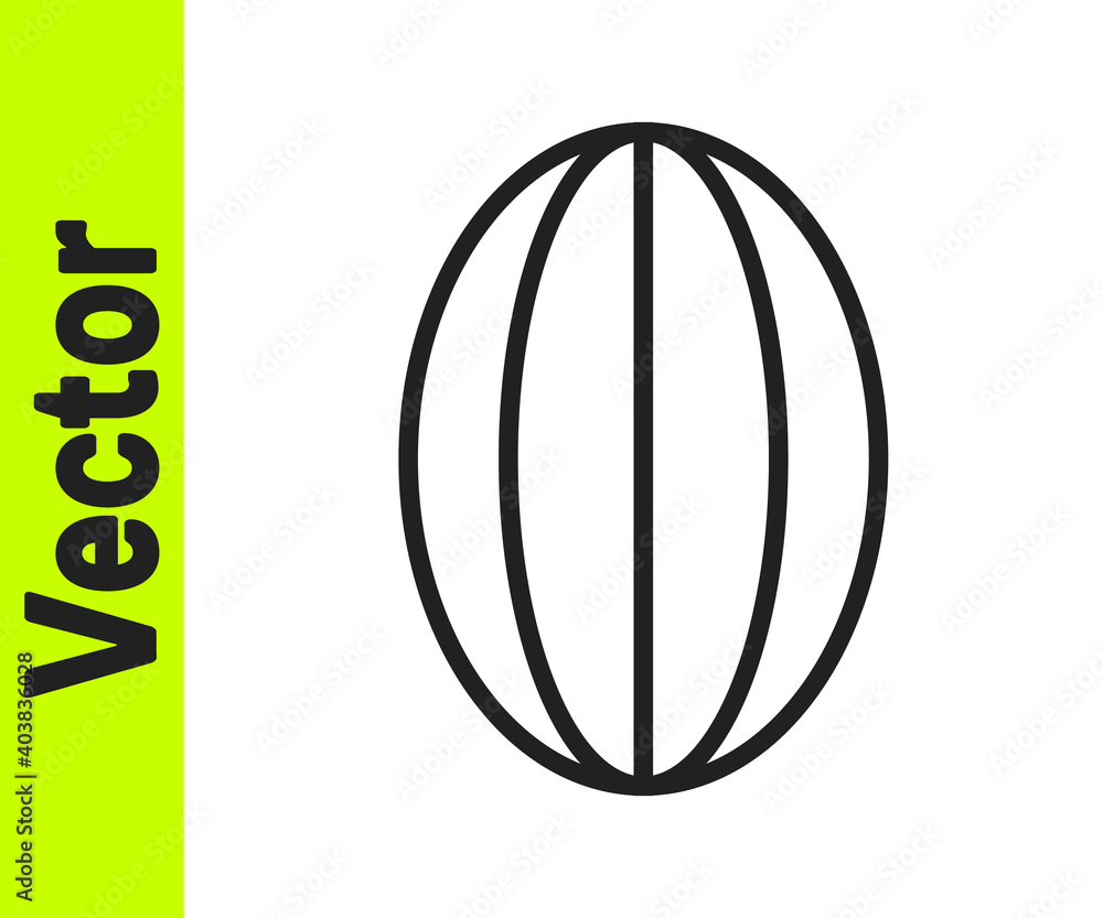 Black line Rugby ball icon isolated on white background. Vector Illustration.