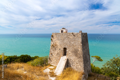 Photography Torre di Monte Pucci near Baia Calenella beach, Vico del Gargano, Foggia, Italy