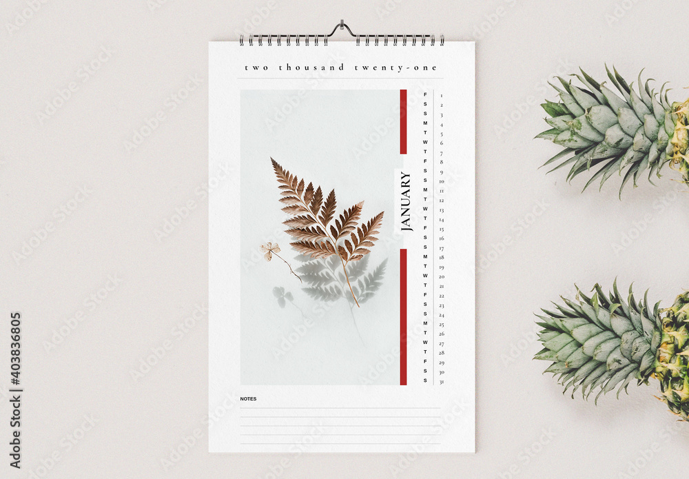 Floral 2021 Wall Calendar Layout Stock Template | Adobe Stock