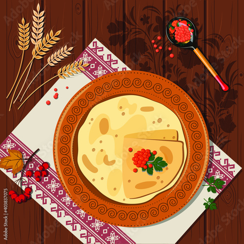 Russian traditional crepes vector illustration