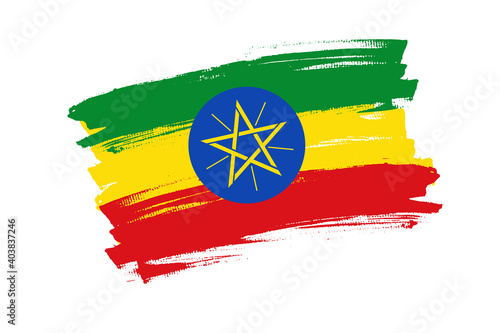 Flag of the Federal Democratic Republic of Ethiopia. Ethiopia tricolor brush concept. Horizontal vector Illustration isolated on white background.