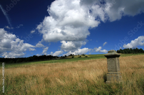 Fototapeta Naklejka Na Ścianę i Meble -  Old roadside shrine in Jasiel - former and abandoned village in Low Beskids, Poland