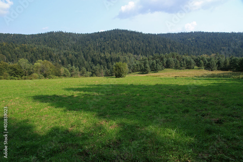 Landscape of Jawornik former and abandoned village in Low Beskids, Poland