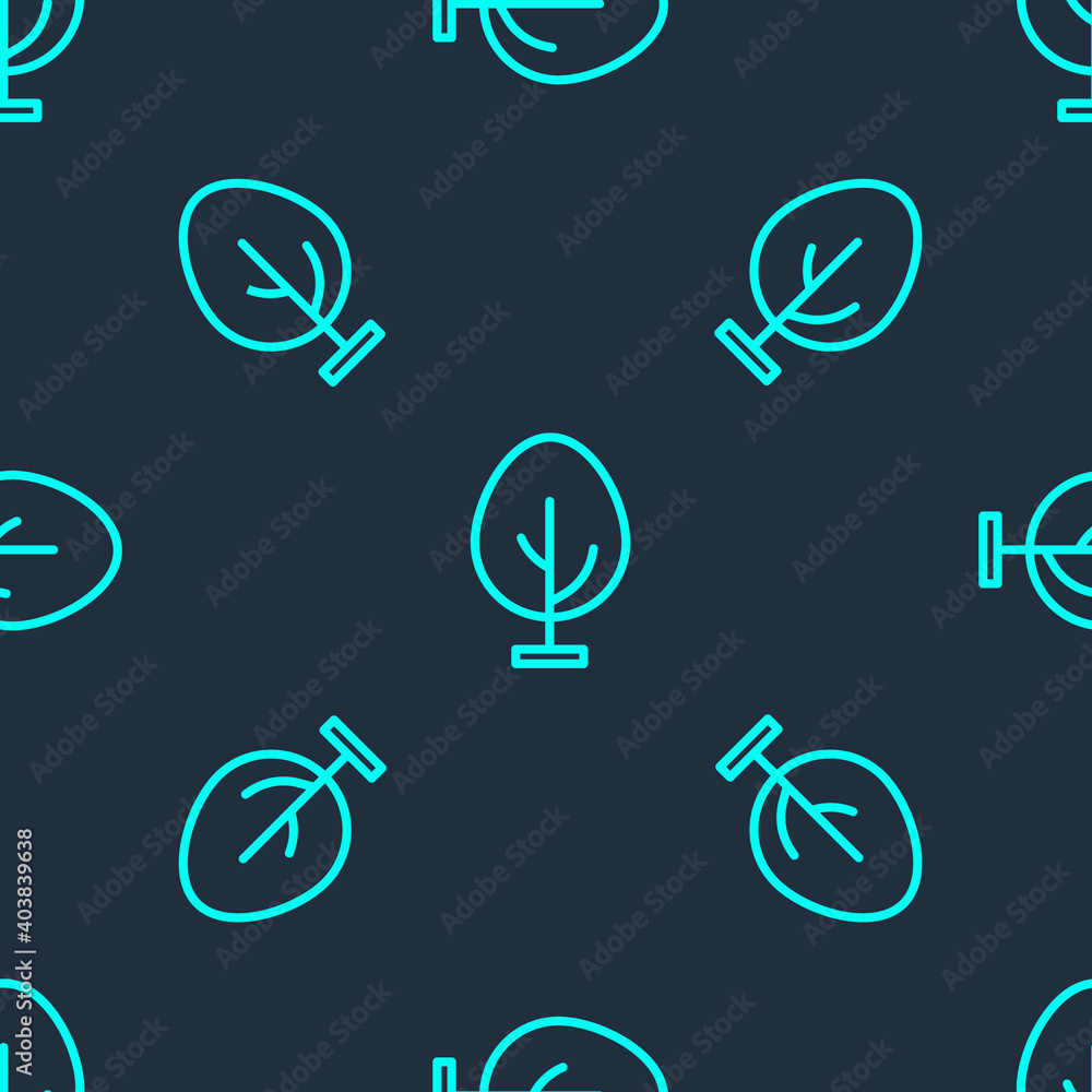Green line Tree icon isolated seamless pattern on blue background. Forest symbol. Vector. Green line Tree icon isolated seamless pattern on blue background. Forest symbol. Vector.