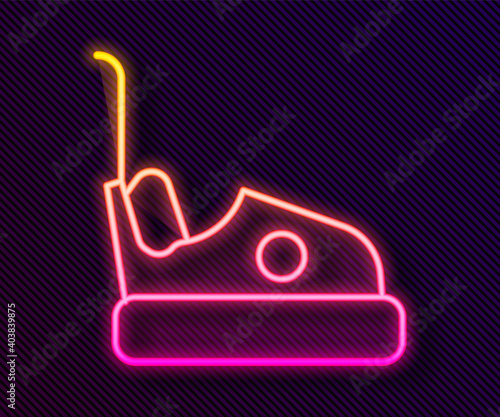 Glowing neon line Bumper car icon isolated on black background. Amusement park. Childrens entertainment playground, recreation park. Vector.