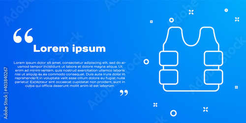 White line Bulletproof vest for protection from bullets icon isolated on blue background. Body armor sign. Military clothing. Vector.