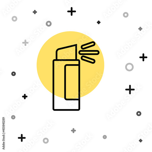 Black line Pepper spray icon isolated on white background. OC gas. Capsicum self defense aerosol. Random dynamic shapes. Vector.