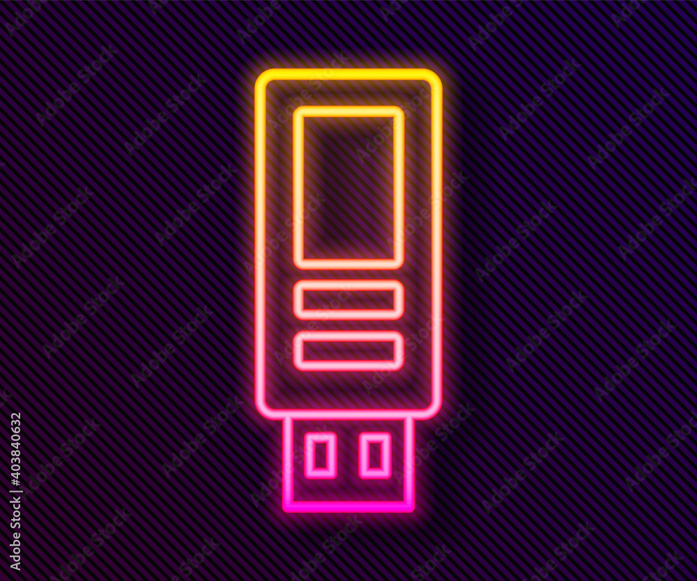 Glowing neon line USB flash drive icon isolated on black background. Vector. Glowing neon line USB flash drive icon isolated on black background. Vector.