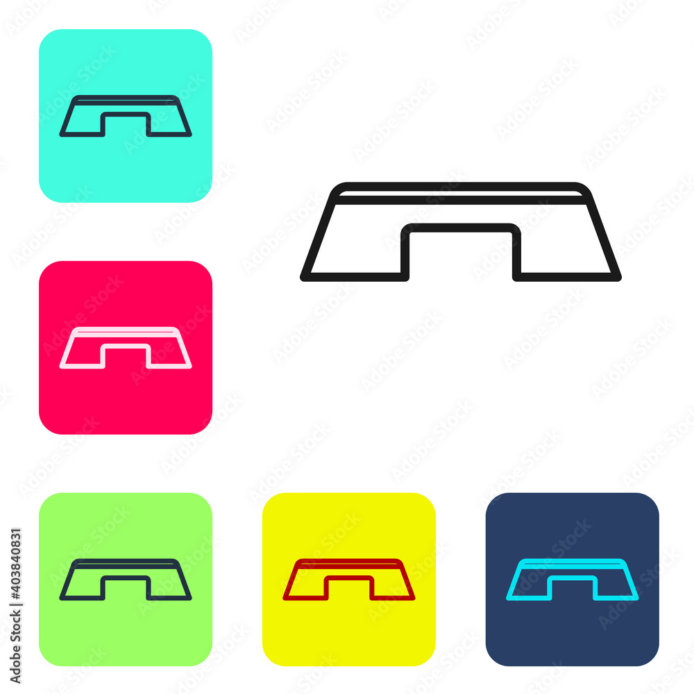 Black line Step platform icon isolated on white background. Set icons in color square buttons. Vector. Black line Step platform icon isolated on white background. Set icons in color square buttons. Vector.