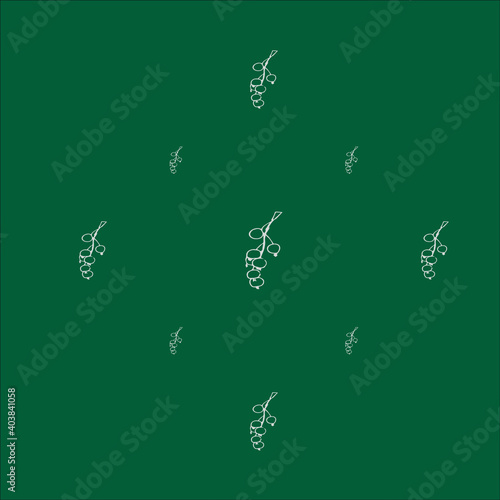 Line drawn doodle branch of berries on bright aquamarine background.  summer cute pattern. Good for packaging