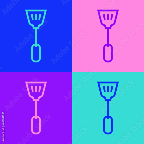 Pop art line Fly swatter icon isolated on color background. Vector.