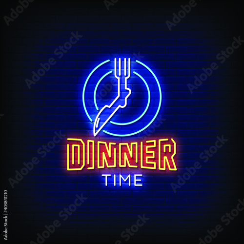 Dinner Time Neon Signs Style Text Vector