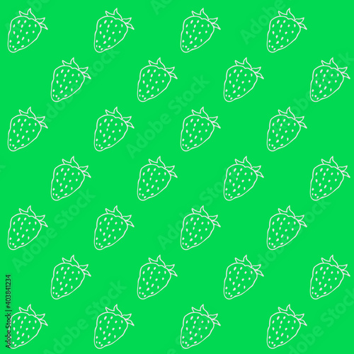 Line drawn doodle strawberries on bright aquamarine background. summer cute pattern. Good for packaging