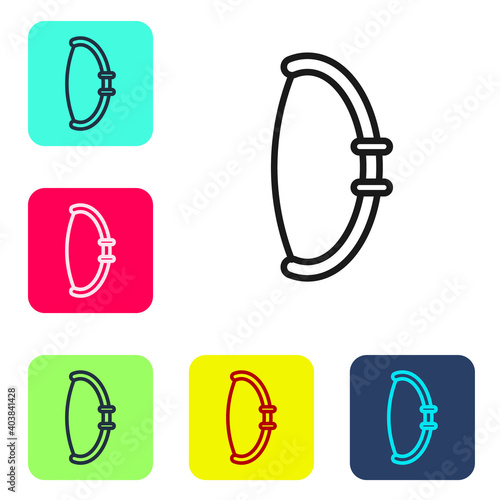 Black line Medieval bow icon isolated on white background. Medieval weapon. Set icons in color square buttons. Vector.