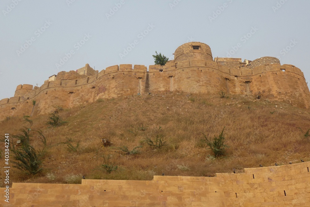 Impressive defense walls of Jaisalmer fort, Rajasthan