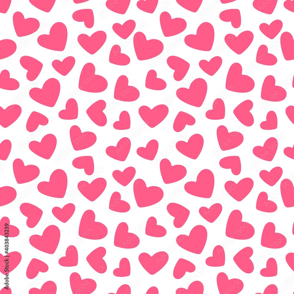 Seamless vector pattern Valentines day with heart on white background. Design for textile, fabric, wrapping, wallpaper, backdrop, card, note, invitation